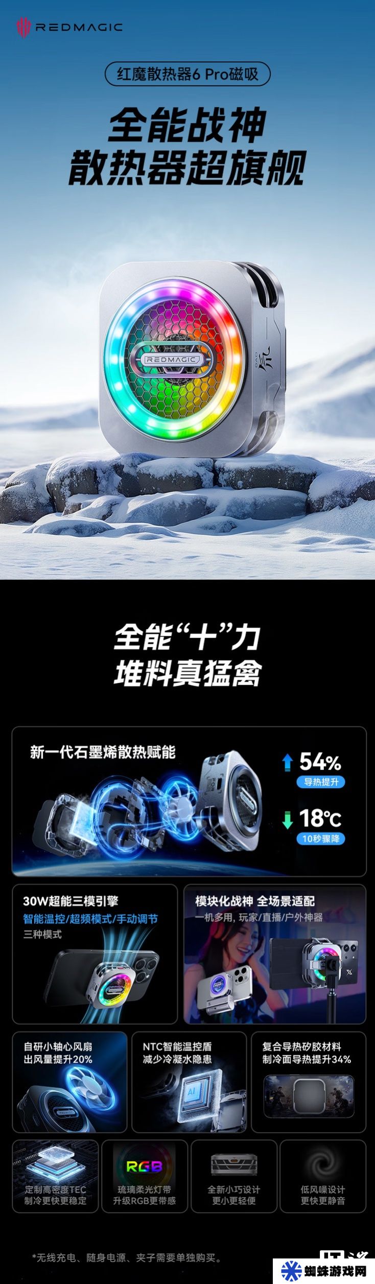 努比亞紅魔磁吸散熱器 6 Pro 上架：可配磁吸無(wú)線充 / 卡扣模塊，239 元起